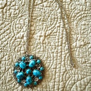 Vintage Blue and Silver Pendant Statement Necklace